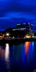 Cities,Rivers,Building,Shore,Bank,Night,Berlin,Germany