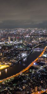 Sumida,Villes,Bâtiments,Ville De Nuit,Rivières,Japon