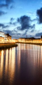 Cities,Rivers,Reflection,Reflections,Pisa,Night,Italy