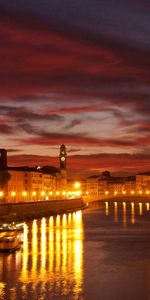 Cities,Rivers,Shine,Light,Evening,Spain,Handrails,City Lights