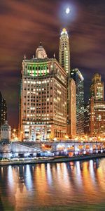 Ciudades,Ríos,Ciudad,Edificio,Noche,Rascacielos,Hdr