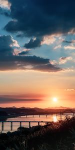 Cities,Rivers,Sunset,Clouds,Bridges