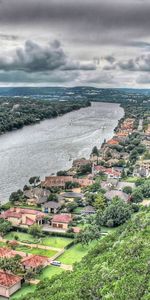 Cities,Rivers,Trees,Sky,Building,Shore,Bank,Hills,Hill,Hdr