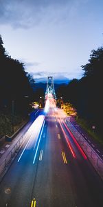 Ciudades,Tráfico,Ciudad Nocturna,Canadá,Camino,Puente,Movimiento,Ciudad De Noche,Vancouver