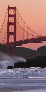 Cities,Rocks,Shore,Bank,Bridge,Spray,Waves