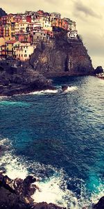 Cities,Sea,Rocks,Coast,Manarola,Houses,Landscape,Italy