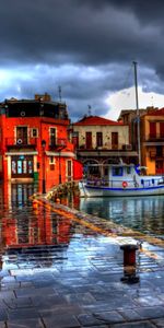 Soir,Réthymnon,Retimno |,Banque,Hdr,Rue,Café,Villes,Rive,Grèce