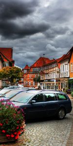 Cities,Sky,Clouds,Flowers,Car,Machine,Houses,City,Plants