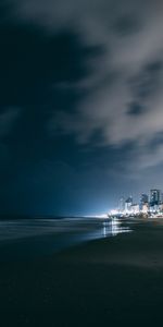 Cities,Sky,Clouds,Night City,Overcast,Mainly Cloudy,Night,Beach