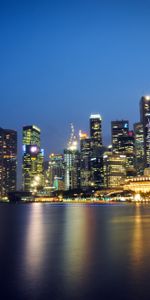 Cities,Sky,Night,Lights,Reflection,Skyscrapers,Backlight,Illumination,Megapolis,Megalopolis,Singapore,Malaysia,Strait,City State,Hdr