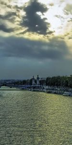 Cities,Sky,Shore,Bank,Evening,Rivers,France,Hdr,Eiffel Tower,Paris