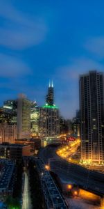 Ciudades,Noche,Luces De La Ciudad,Chicago,Illinois,Rascacielos,Hdr