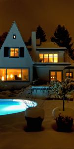 Villes,Piscines,Manoir,Nuit,Neige,Maisons