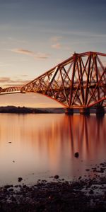 Cities,Sunset,Bay,Railroad Bridge,Railway Bridge,Fort Bridge,Forth Bridge,Scotland