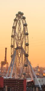 Cities,Sunset,City,Port,Ferris Wheel,Attraction