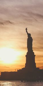 Cities,Sunset,United States,America,Statue Of Liberty,Usa,Sculpture