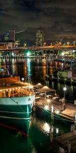 Cities,Sydney,Building,Lights,Bridge,Wharf,Berth,Steamship,City,Pier,Hdr,Australia,Steamer,Ship