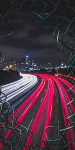 Cities,Traffic,Movement,Night City,Fence,Wire,City Lights,Road,Grid