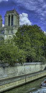 Cities,Trees,Building,Stroll,Embankment,Quay,Motor Ship,Rivers,Hdr