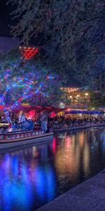 Cities,Trees,Decorations,Holiday,Entertainment,San Antonio,Night,Texas