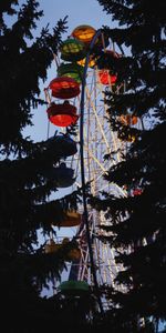 Cities,Trees,Design,Construction,Ferris Wheel,Attraction,Dark