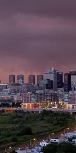 Cities,Trees,Grass,Sky,Shine,Greens,Roads,Clouds,City,Building,Light,Houses,Storm