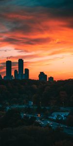 Cities,Trees,Road,Sunset,City,Tower