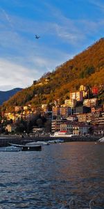 Agua,Cielo,Montañas,Atracar,El Terraplén,Lombardía,Como,Ciudades,Mar,Muelle,Casas,Italia