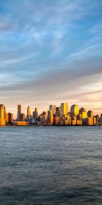 Révision,Vue,Soir,Villes,Nuages,Aperçu,Manhattan,Eau,Sky,Ondulations,Coucher De Soleil,Île,Mer,Paysage,New York