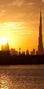 Tour,Grattes Ciels,Tours,Burj Khalifa,Eau,Villes,Gratte Ciel,Coucher De Soleil,Dubai,Dubaï,Maisons