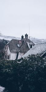 Cities,Winter,Trees,Mountains,Snow,Roof,House