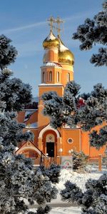 Cities,Winter,Trees,Temirtau,Temple