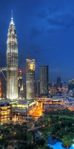 City Lights,Cities,Skyscrapers,Evening,Malaysia,Kuala Lumpur