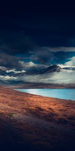 Clouds,Asphalt,Mountains,Lake,Markup,Nature,Road,Dark