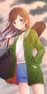 Nuages,Cas,Fourreau,Guitare,Fille,Anime