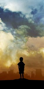 Clouds,Child,Planet,City,Art