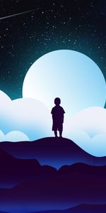 Clouds,Child,Silhouette,Universe,Moon,Vector