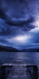 Plutôt Nuageux,Couvert,Nuages,Soir,Nature,Jetée,Montagnes,Écosse,Mer