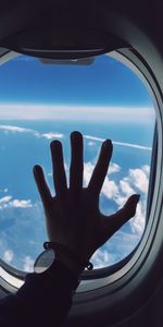 Clouds,Hand,Miscellanea,Miscellaneous,Window,Porthole,Airplane,Plane