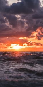 Clouds,Horizon,Nature,Sunset,Waves,Sea