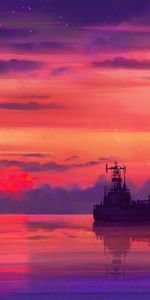 Clouds,Horizon,Sky,Sunset,Sea,Art,Ship