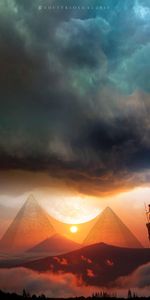 Clouds,Journey,Hills,Sunset,Pyramids,Art,Landscape