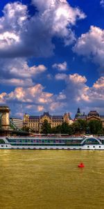 Nuages,Ville,Bateaux À Moteur,Villes,Pont,Maisons,Bateau