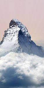 Clouds,Mountain,Vertex,Top,Peak,Snowbound,Snow Covered,Nature