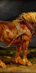 Arte,Nubes,Pintura,Pelirrojo,Aprovechar,Arnés,Cuadro,Caballo