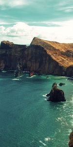 Clouds,Rocks,Shore,Bank,Day,Nature,Landscape,Sea