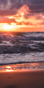 Clouds,Sunset,Nature,Sea,Waves,Beach