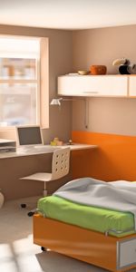 Computer,Toys,Miscellanea,Miscellaneous,Table,Style,Bed,Cupboard,Apartment,Flat,Graphically,Interior,Design,Brightly,Colorfully,Room