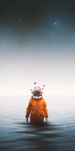 Cosmonaut,Space Suit,Horizon,Spacesuit,Surrealism,Universe,Butterflies,Sea