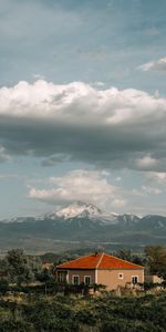 Maison,Pays,Nuages,Loger,Montagnes,Villes,Paysage